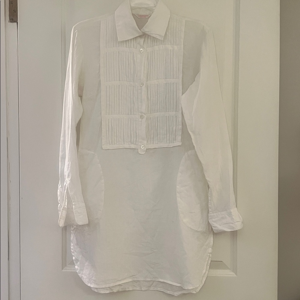lorenzini linen button down tunic with pockets